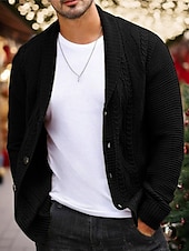 preiswerte Herren Strickjacke-Weihnachtspullover, Herrenpullover, Strickjacke, Kurzpullover, Rippstrick, gestrickt, einfarbig, Schalkragen, Warm-Ups, lässig, Weihnachten, Alltag, Kleidung, Kleidung, Herbst und Winter, Armeegrün, Weinrot, S, M, L
