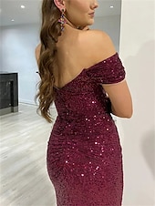 voordelige Schoolfeestjurken-Strand Bruiloft Zeemeermin Prom Jurken Sequin Jurk Formeel Avondfeest Sweep  Borst Train Mouwloos Cowl Hals met Ruches Split Maskerade Jurk 2025
