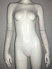 levne Příslušenství a další-Čirý mesh drahokamu Rukavice bez rukojeti Dlouhé rukavice Kovový Třpyt Sexy Krajka Pro Disko Kostýmová hra Karneval Dámské Kostýmní šperky Módní šperky