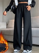 billiga breda ben och hög midja-Dam Joggingbyxor Brett skaft Aktiv Mode Streetwear Fullängd Hög midja Slät Ficka Elastisk midja Högt snitt Håller värmen Komfort Mjuk Microelastisk Utomhus Semester Gata Aprikos Grå Svart Höst Vinter