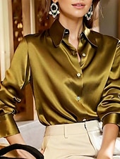 billige Dressy topper-Dame Skjorte Bluse Helfarge عادي Forretning Grunnleggende Moden Langermet Skjortekrage Vanlige topper Arbeid Avslappet Daglig Knapper Hvit Gul Lysegrønn Rød Fuksia Vår &amp; Vinter