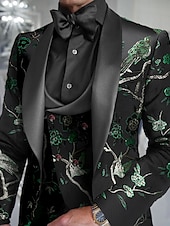 Χαμηλού Κόστους Δείπνο Πάρτι-Ανδρικά Σα tuxedo Γάμου Γιορτής Μαύρο+μπεζ Ναυτικό Μπλε Jacquard Λεπτή Εφαρμογή 3 κομμάτια Μονοκουμπί