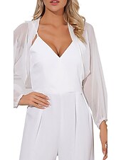 billige bryllup gjesteomslag-Sjale Sjal til kvinner Bolero Elegant Enkel Langermet Chiffon Bryllup Wrap Med Ren Farge Til Festkveldsklær Vår sommer