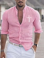 economico Vacanza-Per uomo Camicia Camicia da spiaggia Croce Esterno Da mare Nero Bianco Rosa Rosso Manica lunga Colletto alla coreana Primavera &amp; Autunno Abbigliamento Stampa