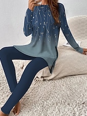 economico Set da due pezzi-Per donna Di tendenza maglietta Completi di pantaloni Pantaloni Manica lunga Rotonda Pop art Stampa Casual / quotidiano Blu marino Blu Marrone Primavera &amp; Autunno Standard