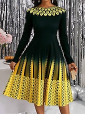 cheap Art&amp;Design Dress-Women&#039;s Midi Dress A Line Dress Casual Dress Winter Dress Swing Dress Streetwear Modest Formal Vacation Party Regular Fit Geometric Color Block Long Sleeve Crew Neck Yellow Pink Blue Purple