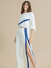 levne Women&#039;s Sets-Barevná ležérní sukně s kulatým výstřihem