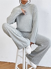 billiga Loungewear till damer-dam loungewear set ren färg ledig komfort mjuk hemgata dagligen polyester andas hög hals långärmad tröja byxa höst vinter hem outfits