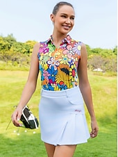 cheap Women&#039;s Golf Clothing-Women&#039;s Golf Polo Shirt Yellow Sleeveless Sun Protection Top Floral Ladies Golf Attire Clothes Outfits Wear Apparel