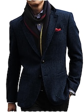 baratos Blazer e Jaqueta-Homens Blazer de Tweed Retro Vintage Padrão Diagonal Blazer Preto Marron Azul Escuro Tamanhos Grandes Dois botões de peito simples