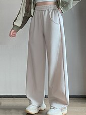 billiga breda ben och hög midja-Dam Joggingbyxor Brett skaft Aktiv Mode Streetwear Fullängd Hög midja Slät Ficka Elastisk midja Högt snitt Håller värmen Komfort Mjuk Microelastisk Utomhus Semester Gata Aprikos Grå Svart Höst Vinter