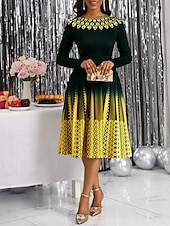 cheap Art&amp;Design Dress-Women&#039;s Midi Dress A Line Dress Casual Dress Winter Dress Swing Dress Streetwear Modest Formal Vacation Party Regular Fit Geometric Color Block Long Sleeve Crew Neck Yellow Pink Blue Purple