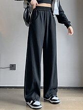 billiga breda ben och hög midja-Dam Joggingbyxor Brett skaft Aktiv Mode Streetwear Fullängd Hög midja Slät Ficka Elastisk midja Högt snitt Håller värmen Komfort Mjuk Microelastisk Utomhus Semester Gata Aprikos Grå Svart Höst Vinter