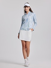 preiswerte Polos und Quarterzips-Damen poloshirt Meerblau Weiß Rosa Langarm Sonnenschutz Shirt Paisley-Muster Herbst Winter Damen-Golfkleidung, Kleidung, Outfits, Kleidung