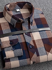 halpa miesten napillinen paita-Miesten Paita Rento paita Tarkista paita Button Up paita Ruutu / skotti ulko- Arki-asut Rubiini Sininen Ruskea Tumman sininen Pitkähihainen Kauluskäänne Syystalvi Vaatetus Edessä tasku