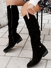 baratos Botas Slouch-Mulheres Botas Botas de motociclista Botas Cowboy Sapatos de camurça Ao ar livre Diário Botas Longas Presilha Sem Salto Ponta Redonda Vintage Casual Minimalismo Couro Sintético zíper Preto Cinzento