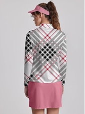 billiga Kvinnors golfkläder-Dam Vandringspolotröja Röd Långärmad Solskydd Överdelar Rutig Höst Vinter Golfkläder för damer Kläder Outfits Bär kläder