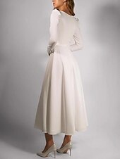 abordables Petites Robes Blanches-Mariage à la plage robes de mariage simples robes de mariage décontractées A-Line encolure carrée manches longues longueur thé tissu extensible robes de mariée avec plis couleur unie 2025