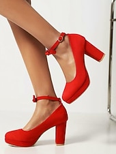 abordables Talons Plateforme-Femme Chaussures à Talons Chaussures habillées Soirée du quotidien Couleur unie Couleur Pleine Noeud Boucle Talon Bottier Bout rond Elégant Le style mignon Décontractées Daim Lanière de cheville Noir