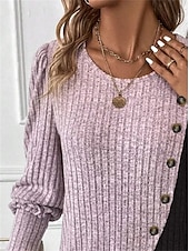 economico Top da Lavoro per Donne-camicetta da donna camicetta elegante top moda color block bottoni manica lunga top regolari scollo rotondo casual rosa blu grigio autunno&amp;amp; inverno