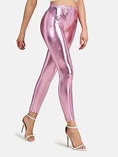 baratos calças femininas de festa-Mulheres Leggings Moda Sensual Comprimento total Cintura Média Tecido Cintura elástica Metálico Brilhante Respirabilidade Macio Confortável Micro-Elástica Bandagem Festa Rua Prata Rosa claro Dourado