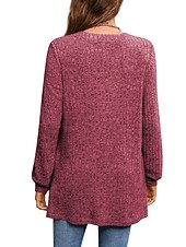 preiswerte Damen Einfache Oberteile-Damen Hemd Bluse Mode Tasche Langarm Lange Tops V-Ausschnitt Casual Schwarz Rosa Armeegrün Rot Staubblau Frühling&amp;amp;  fallen