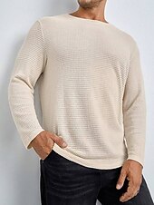 preiswerte Basic-T-Shirts-Herren Waffel-T-Shirt T Shirt Waffelstrick T-Shirt T-Shirt Langarm Rundhalsausschnitt Frühling &amp; Herbst Einfach Mode Designer Basic Strick Urlaub Straße Ausgehen Weiß Khaki Top T-Shirt für Herren