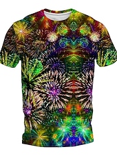 cheap 3D T shirts-Men&#039;s Graphic Fireworks T shirt Short Sleeve T shirt 3D Print Crew Neck Shirt Daily Designer Retro Vintage Sports Outdoor Holiday Going out Blue Purple Green Spring &amp; Summer Clothing Apparel S M L XL