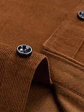 preiswerte Flanellhemden-Herren Hemd Cord Hemd Hemdjacke Overshirt Glatt Outdoor Freizeitskleidung Hellblau Gelb Rote Marineblau Langarm Kargen Frühling &amp; Herbst Bekleidung Vordertasche
