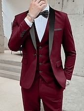 abordables Costumes de Retour-Tuxedos de mariage pour hommes cravate noire Homecoming couleur unie coupe standard 3 pièces simple boutonnage un bouton