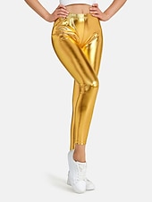 baratos calças femininas de festa-Mulheres Leggings Moda Sensual Comprimento total Cintura Média Tecido Cintura elástica Metálico Brilhante Respirabilidade Macio Confortável Micro-Elástica Bandagem Festa Rua Prata Rosa claro Dourado