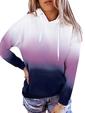 billiga Sport Hoodie-dam huvtröja sweatshirt tröja aktiva sportkläder färgblock fritidssport huva dragsko tryck framficka lång ärm gul röd lila orange höst &amp;amp; vinter