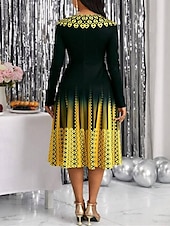cheap Art&amp;Design Dress-Women&#039;s Midi Dress A Line Dress Casual Dress Winter Dress Swing Dress Streetwear Modest Formal Vacation Party Regular Fit Geometric Color Block Long Sleeve Crew Neck Yellow Pink Blue Purple