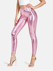 baratos calças femininas de festa-Mulheres Leggings Moda Sensual Comprimento total Cintura Média Tecido Cintura elástica Metálico Brilhante Respirabilidade Macio Confortável Micro-Elástica Bandagem Festa Rua Prata Rosa claro Dourado