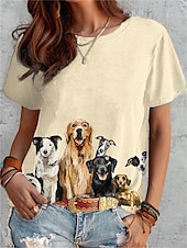 Women's T Shirt Fashion Funny Dog Print Short Sleeve Regular Tops Round Neck Daily Weekend White Yellow Blue Brown Gray Spring & Summer 7