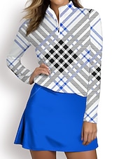 billiga Kvinnors golfkläder-Dam Vandringspolotröja Röd Långärmad Solskydd Överdelar Rutig Höst Vinter Golfkläder för damer Kläder Outfits Bär kläder