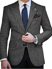 preiswerte Blazer &amp; Jacke-Herren Tweed Blazer Retro Vintage Fischgrätenmuster Blazer Braun Kaki Dunkelgrau Übergrössen Einreiher mit zwei Knöpfen