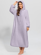 cheap Women&#039;s Nightgowns &amp; Sleepshirts-Women&#039;s Loungewear Nightshirt Dress Pure Color Casual Comfort Soft Home Daily Going out Coral Fleece Coral Velvet Warm Hoodie Long Sleeve Fall Winter Home Outfits