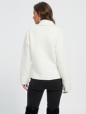 abordables cárdigans de mujer-camisa de chaqueta de suéter sólido de punto acanalado acrílico