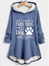 economico Umor e Citazioni Tops-Felpa con cappuccio da donna felpa foderata in pile pigiama caldo Sherpa lettere casual sport stampa a bottoni tasca frontale calda morbida confort maniche lunghe top micro-elastico autunno inverno