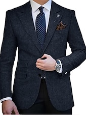 preiswerte Blazer &amp; Jacke-Herren Tweed Blazer Retro Vintage Fischgrätenmuster Blazer Braun Kaki Dunkelgrau Übergrössen Einreiher mit zwei Knöpfen