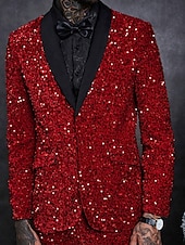 abordables Blazers et vestes-Blazer à sequins de mode disco pour hommes veste à motif coupe régulière grande taille simple boutonnage bouton unique rouge