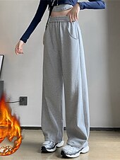 billiga breda ben och hög midja-Dam Joggingbyxor Brett skaft Aktiv Mode Streetwear Fullängd Hög midja Slät Ficka Elastisk midja Högt snitt Håller värmen Komfort Mjuk Microelastisk Utomhus Semester Gata Aprikos Grå Svart Höst Vinter