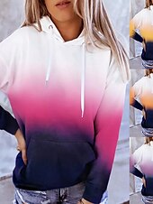 billiga Sport Hoodie-dam huvtröja sweatshirt tröja aktiva sportkläder färgblock fritidssport huva dragsko tryck framficka lång ärm gul röd lila orange höst &amp;amp; vinter