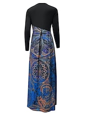 preiswerte Kunst &amp; Design Kleid-Damen Maxi Kleid Winterkleid Floral Tierdruck Raffung Patchwork Rundhalsausschnitt Langes Kleid Täglich Urlaub Langarm Herbst Winter