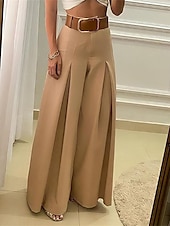 preiswerte weites Bein und hohe Taille-Damen Anzughosen Breites Bein Hosen Hose Elegant Modisch Strassenmode In voller Länge Hoher Taillenbund Glatt Hoher Schnitt Atmungsaktivität Weich Komfortabel Mikro-elastisch Arbeit Strasse Täglich