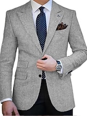 preiswerte Blazer &amp; Jacke-Herren Tweed Blazer Retro Vintage Fischgrätenmuster Blazer Braun Kaki Dunkelgrau Übergrössen Einreiher mit zwei Knöpfen
