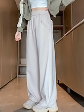 billiga breda ben och hög midja-Dam Joggingbyxor Brett skaft Aktiv Mode Streetwear Fullängd Hög midja Slät Ficka Elastisk midja Högt snitt Håller värmen Komfort Mjuk Microelastisk Utomhus Semester Gata Aprikos Grå Svart Höst Vinter