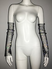 levne Příslušenství a další-Čirý mesh drahokamu Rukavice bez rukojeti Dlouhé rukavice Kovový Třpyt Sexy Krajka Pro Disko Kostýmová hra Karneval Dámské Kostýmní šperky Módní šperky