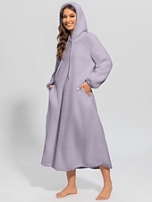 cheap Women&#039;s Nightgowns &amp; Sleepshirts-Women&#039;s Loungewear Nightshirt Dress Pure Color Casual Comfort Soft Home Daily Going out Coral Fleece Coral Velvet Warm Hoodie Long Sleeve Fall Winter Home Outfits